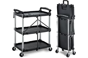 BPT Vikbar serveringsvagn med hjul, hopfällbar rullvagn med 3 golv, köksvagn för utomhus- och hemmabruk