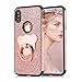 Produktbild Rose Gold Strass Hülle für iPhone XS,Glitzer Silikon Hülle für iPhone X,Moiky Luxus Mode Mädchen Frauen Niedlich 3D Bär 360 Grad Ständer Ring Halter Glänzend Kristall Ultra Dünn Weich TPU Schutzhülle Anti-Kratzer Anti-Fingerprint Soft Flexible Gummi Schutzhülle + 1 x Frei Displayschutzfolie