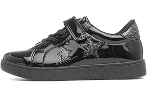 SHOE ZONE XL Kids Black Easy Fasten Patent Trainer