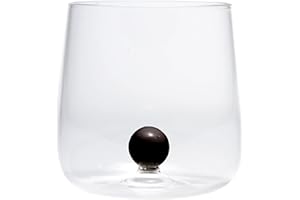 Zafferano Bilia - Vaso Tumbler de Vidrio Transparente Hecho a Mano, Decorado con una Bola de Vidrio de Color en el Interior, cl 44 h 90mm d 88mm, Juego de 6 Piezas - Negro