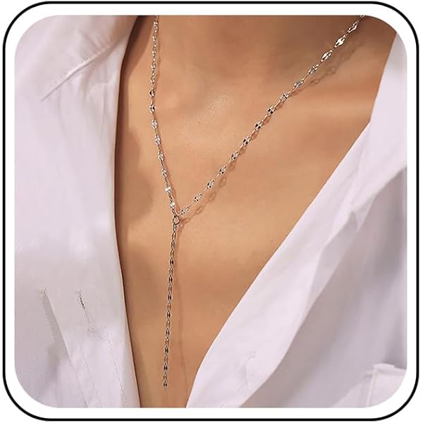 WATEFOER Lariat Halsketting voor dames, 14k verguld, sierlijk, lange gelaagde Y-vormige halsketting, CZ traanhanger, halsketting, eenvoudige mode, sieraden, cadeau voor Kerstmis, 44 cm, Koper
