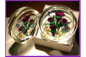 HENSITA Decorative Hand Printed Stained Glass Paperweight in a Scottish Flowers Design.