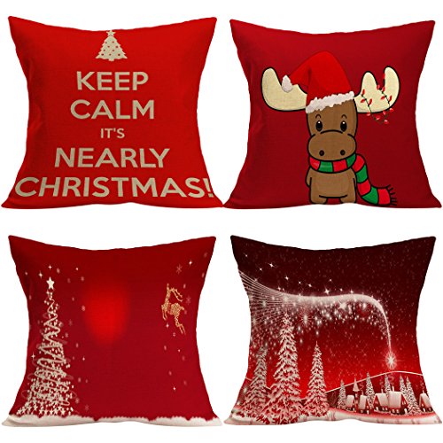 Funpa Weihnachten Throw Pillowcase, 4 Stück Kissenbezug Dekorative Kissen für Weihnachten