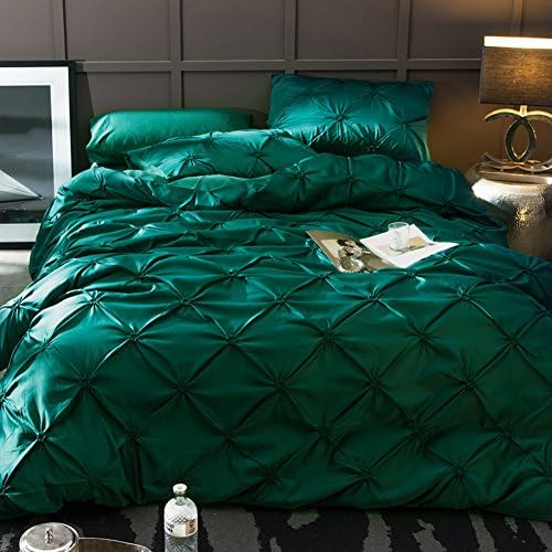 European style Solid color silk Four set of duvet cover 4-piece bed sheet set cotton silk Duvet cover-dark green Queen2