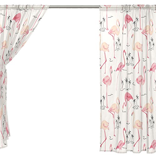 Sheer Voile Window Curtain Flamingo Tropical Palm Pattern Printed