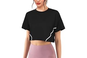 Terecey Maglietta Sportiva Donna Girocollo T-Shirt Sportiva Ampia da Donna Crop Top Sportivo a Manica Corta Maglia Palestra Traspirante Maglia Yoga Asciugatura Rapida S-XXL