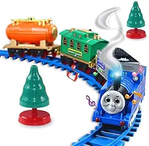 Maitoyz Classic Realistic RC Smoke Train & Track Set with 4 Cars Set for Kids with Smoke Sounds Headlight Light (Multicolor)