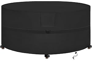 SIRUITON Housse Table de Jardin avec Grilles D’aération, Robuste Tissu Oxford 420D, Iimperméable, Coupe-Vent, Anti-UV, Housse de Protection pour Salon Meubles Extérieur, Ronde (Ø135X80) - Noir