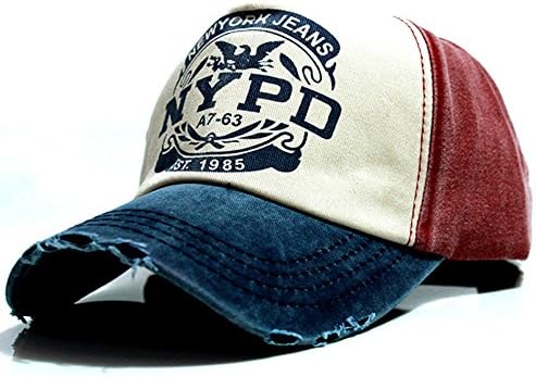 Fortan Unisex Baseball Cap Cotton Motorcycle Cap Edge Grinding Do Old Hat (Navy Blue + Red)