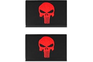 ZCKETO Lot de 2 écussons Velcro rouges Punish Crâne - Patch Airsoft - Patchs militaires - Bandes Velcro - Pour airsoft, cosplay, paintball, vêtements tactiques, sac à dos, uniforme, gilet pour chien
