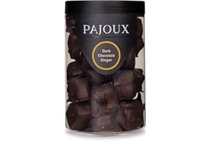 Pajoux Dark Chocolate Ginger Hand-Dipped (Large) 260g | Dark Chocolate Covered Fruit - Crystallised Ginger - Palm Oil Free - Chocolate in a Gift Jar