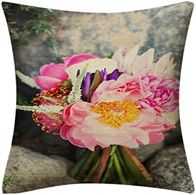 AonBon Cotton Linen Decor Throw Pillow Case Cushion Cover bright flowers 940 18x18 inch