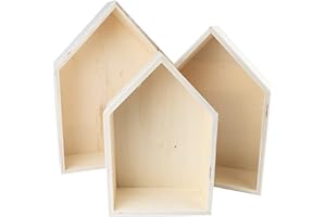 Ideen mit Herz Marco de madera en forma de casa | 3 piezas | estantería de pared | decoración de pared | para manualidades y pintura | 3 tamaños diferentes | alturas: 27.3cm, 23.7cm & 20.5cm