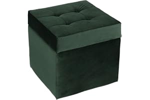 ‎POSTERGALERIA Polsterhocker, 45x45 cm, Farbe Dunkelgrün – weicher Sitz, aufklappbar mit Stauraum (50l) hält einer Belastung von bis zu 100 kg stand, Velours – Hocker für Wohnzimmer, Schlafzimmer, Diele