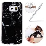 Felfy Weich Silikon Handyhülle für Samsung Galaxy S6 Edge,Galaxy S6 Edge Hülle Marble Malerei Schlank TPU Zurück Bumper HandyTasche Flexible Schutzhülle Zurück Marmor Muster Serie Linien Soft Back Cover Hülse Telefonkasten Protective Gummi Dünn Abdeckung für Samsung Galaxy S6 Edge [Marmor Schwarz] + 1x Silver Stylus + 1x Bling Dust Plug[Farbe Random]