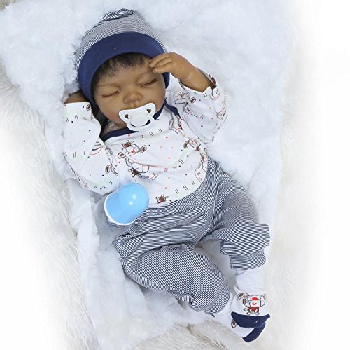 Realistic Baby Dolls African American Soft Silicone Reborn Baby Doll Black 22inch 55cm Kids Play Doll Collectible Toy