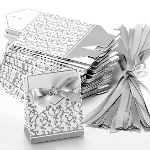 VORCOOL 50stk Geschenkboxen mit Bändern (Silber) - 6