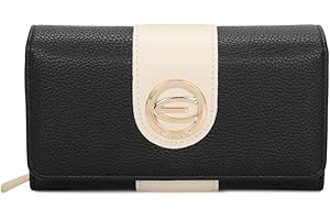 ELIOX Portafoglio Donna Grande in Pelle Pu Elegante Spazioso Capiente Con Portamonete Portatessere Idea Regalo (Nero)