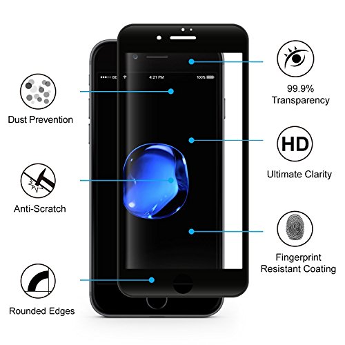 iPhone 7 Screen Protectorï¼Œ KOCI 3D Curved Full CoverageÂ Tempered Glass Protective Film for iPhone 7 Apple [Soft Edge Hybrid] Perfect Fit Cover 4.7