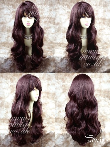 Sexy Beautiful Layered wavy Dark Auburn Long Ladies Wigs Skin Top Wig UK #33