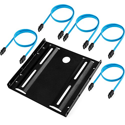 Anpro Einbauset Einbaurahmen für 2,5 Zoll Festplatten / SSD's auf 3,5" Adapter Mounting Frame Halterung Schienen. Inkl.5 Stück S-ATA III HDD / SSD Datenkabel - 2x Stecker gerade - bis 6 Gbit/s, Blau
