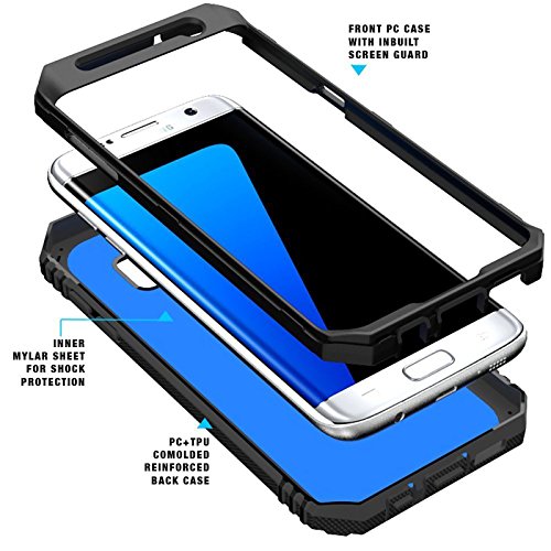 Funda Galaxy S7 Edge - Poetic  Serie Revoluci  n   Pesada   Doble Capa  Funda de Protecci  n Hibrida Completa con Protector de Pantalla Incorporado para de Samsung Galaxy S7 Edge Negro