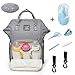 Produktbild Baby Wickelrucksack Wickeltasche mit 2 Kinderwagenhaken - Multifunktion wasserfeste Oxford Babytasche - Groß Kapazität Isoliert Taschen Rucksack für Reise Reisetasche für Babykleidung (Grau)