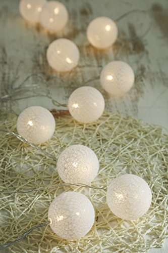 Gresonic 10er LED große Baumwoll Kugeln Lichterkette Deko Leuchte für Garten Weihnachten Party Hochzeit Innen mit dem Stecker Warmweiß - 7