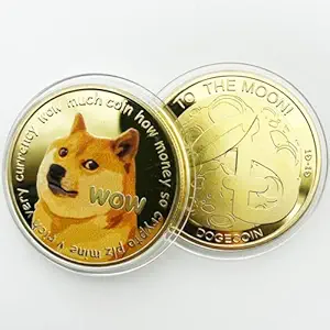 Adiman Dogecoin Coin 1oz Cryptocurrency Real Metal Physical Coin Meme Coin Printed 24Kt Gold Plating Shiba Inu Wow to The Moon Coin