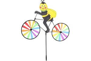 MUZRUNQ Garden Windmill Bee Animal On Bike Windmill Kids Windmill Spinners Cute 3D Bee Wind Spinners Kids Outdoor Toys Metal Windmills for Garden Stakes Ornaments