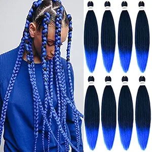 Expression Blue Braiding Hair PreStretched 28 inch 8Bundles Long Hair Extension Synthetic Fiber Crochet EZ Ombre Braiding Hair (1B/Blue)