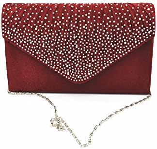 Nodykka Women Evening Envelope Rhinestone Frosted Handbag Party Bridal Clutch Purse (Wine)
