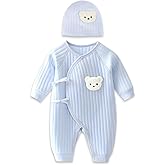 Babyfond 1 Pack Baby Bodysuit, Neugeborenes Baby warme Baumwolle Bodysuit mit Hut, 100% Baumwolle Kleinkind Homewear verdickt
