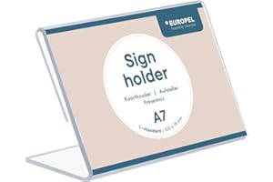 ‎EUROPEL EUROPEL A7 Acryl Tischaufsteller - Schräg & Glasklar - L-Form DIN A7 Hochformat - Menükartenhalter und Schilderhalter - Werbeaufsteller - weitere Größen erhältlich, 350126