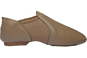 BAVA Slip On Jazz Shoes Split Sole Tan Leather Neoprene Modern Stage Dance Shoes