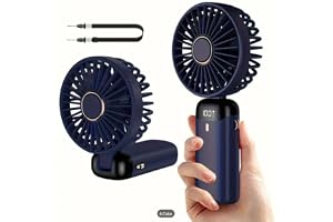 Sonia Linens Home Basic N15 Portable Hand Held Fan,USB Rechargeable with 5 Speeds Battery Operated，Foldable Desktop with LED 