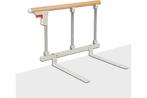 Lanbent Barandilla Plegable de Seguridad Lateral para Personas Mayores, Adultos, Apoyo para barandilla de Cama, barandilla de Cama de Hospital, Barra de Agarre de Metal (Color Madera)