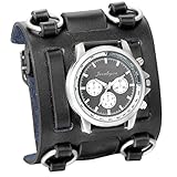 JewelryWe Herren Armbanduhr, Analog Quarz, 30M Wasserdicht Elegant Casual Sport Uhr mit Schwarz Breit Leder Armband, Schwarz Rund Zifferblatt und Silber Gehäuse