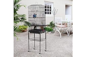HUOLE Volière Cage à Oiseaux sur roulettes Design Maison perchoirs Portes Plateaux excréments Amovibles métal Pet Products,Cage, Livrée avec Accessoires et Support avec Rangement(46 * 35.3 * 150.6cm)
