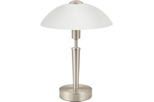EGLO Lampa stołowa SOLO 1, 1-ogniskowa lampa stołowa, materiał: stal, kolor: nikiel matowy, szkło: biel satynowa, oprawka: E14, ze ściemniaczem dotykowym
