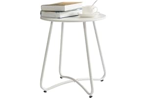 HollyHOME Stolik pomocniczy na patio, okrągły, ogrodowy, mały, stolik kawowy, metalowy, do salonu, ogrodu, na balkon, na zewnątrz, biały