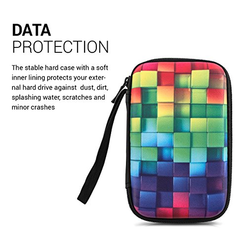 kwmobile Hardcase Tasche Hülle für externe Festplatten (2,5″) mit Regenbogen Würfel Design – Schutzhülle in Mehrfarbig Grün Blau - 2