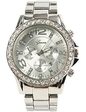 GENEVA Genf Luxus-Legierung Diamant-Uhr mit Kalender (Silber)