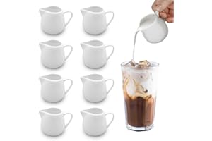 Afenau Lot de 8 pots à lait en porcelaine de 110 ml avec poignée Blanc Mini pot à lait en céramique pour lait, café, sauce, cuisine, bar, café