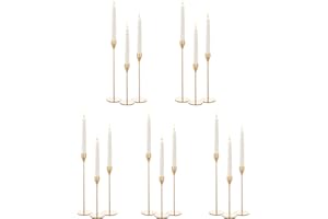 TERUNTRUE 15 Packs Gold Metal Taper Candle Holder Candlestick Holders, Vintage Modern Candle Stand,for Home Decor Table Mantel Wedding Candle light Dinner Anniversary Decorate