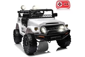 LIUFASHI Toyota 12V Voiture électrique pour Enfants avec 2,4G Télécommande,2 Places Véhicules électriques Jouets, Double Portes Ouvertes, Musique, USB, Mp3, pour Garçons Filles-Blanc