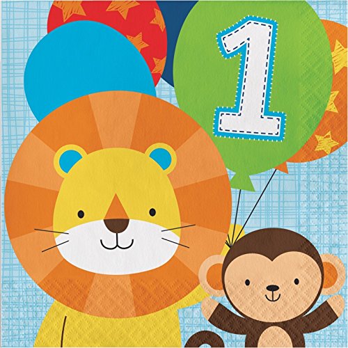 48 Teile Erster Geburtstag im Zoo Blau Party Deko Set 16 Personen – Löwe - 3