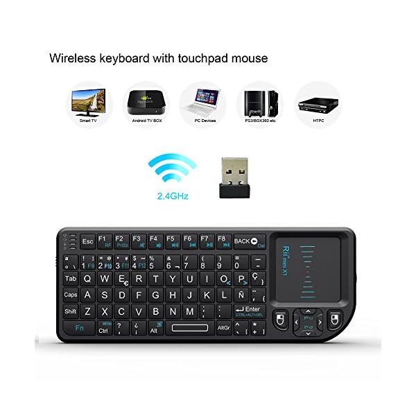 Rii Mini X1 teclado inalámbrico con ratón táctil - compatible con Smart TV, Mini PC Android, PlayStation, Xbox, HTPC, PC… - Image 3