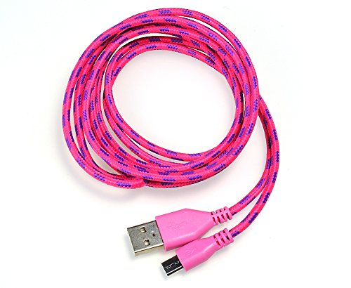 Original iProtect 2.0 Micro USB 2m Nylon Ladekabel Datenkabel knotenfrei für alle Smartphones und Tablets mit Micro USB Anschluss in pink