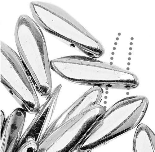 CzechMates Glass 2-Hole Dagger Spear Beads 16x5mm - Silver (1 Strand)